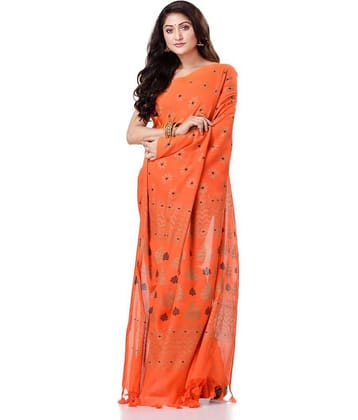 Desh Bidesh Cotton Self Design Saree With Unstitched Blouse Piece ( Orange )