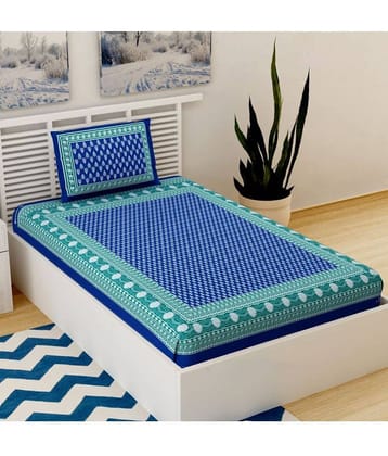 Uniqchoice Cotton 1 Single Bedsheet with 1 Pillow Cover ( Blue )