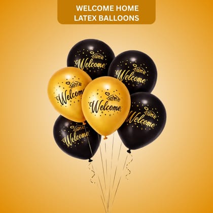 Black & Golden Welcome Home Latex Balloons 12" - Pack of 6