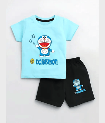 VELION Pack of 1 Boys Cotton Blend T-Shirt & Shorts Set ( Light Blue )