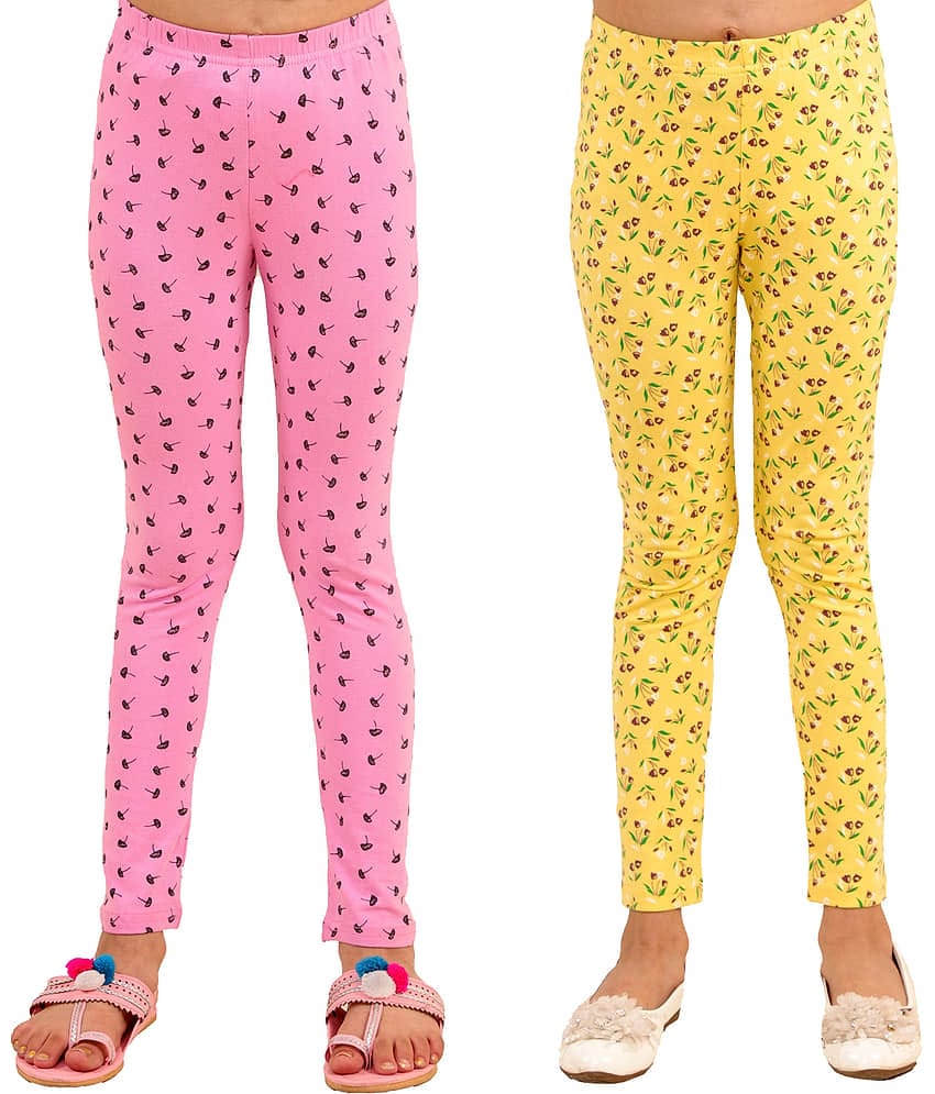 Kids Cave Pack of 2 Girls Cotton Blend Leggings ( Baby Pink )