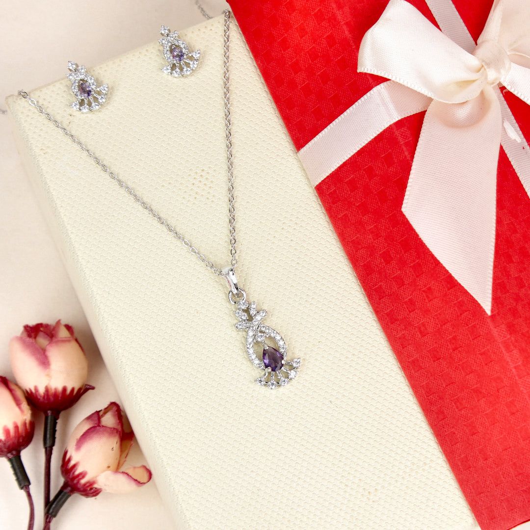 Silver-Plated Pendant Set with Purple Stone - SIA446777_C