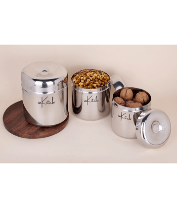 inKitch Food Container Steel Silver Tea/Coffee/Sugar Container ( Set of 3 )