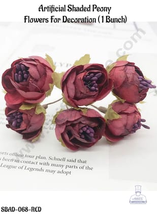 CAKE DECOR™ Artificial Shaded Peony Flowers Bouquet for Decoration – (1 Bunch)-RED