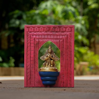 Lord Garuda Brass Idol With Distressed Wooden Frame Wall Dcor