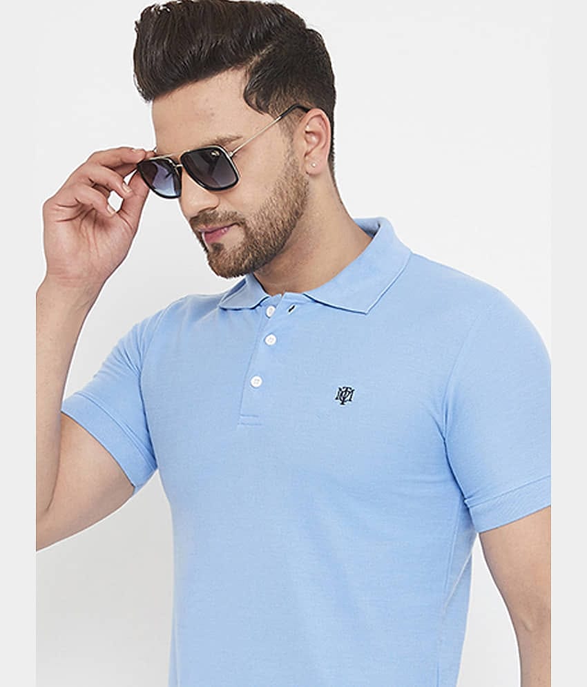 The Million Club Pack of 1 Cotton Blend Regular Fit Solid Half Sleeves Men's Polo T Shirt ( Blue )