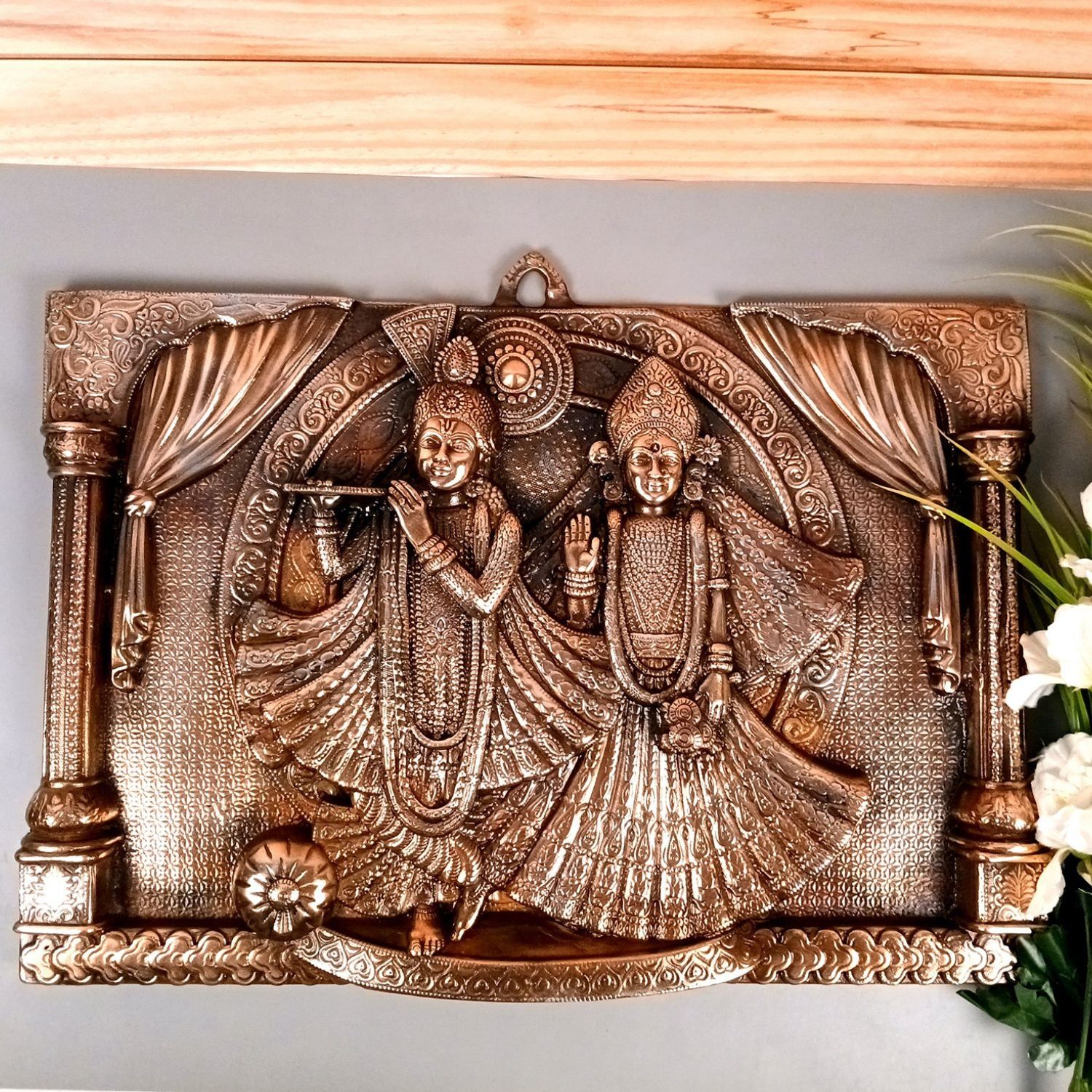 Radha Krishna Wall Hanging Idol | Shri Krishna Radha Wall Art Statue For Big Walls - for Gift, Home, Living Room, Office, Puja Room Decoration - 25 Inch