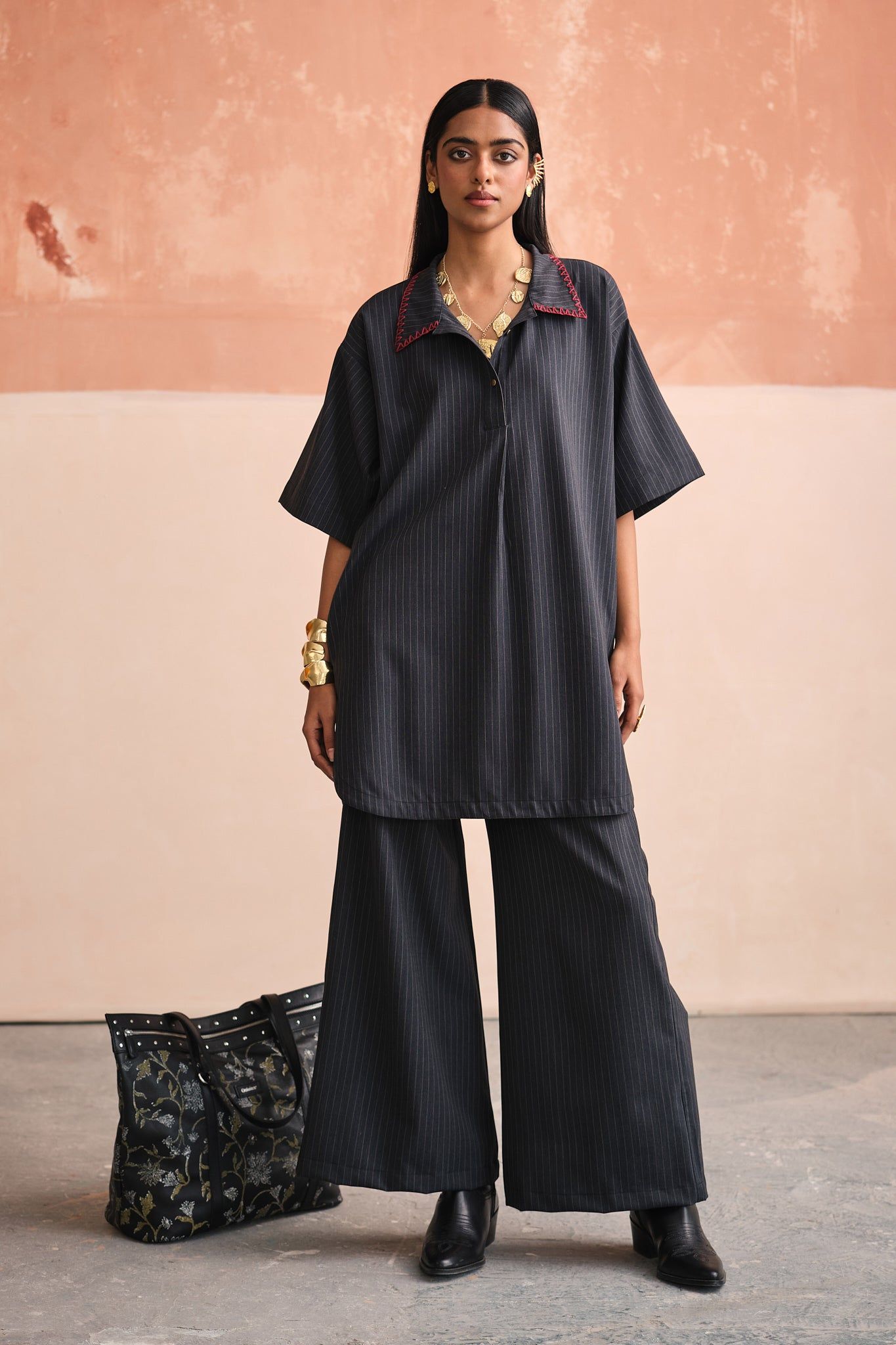 OMAN PINSTRIPE SET -GREY-XS / XS