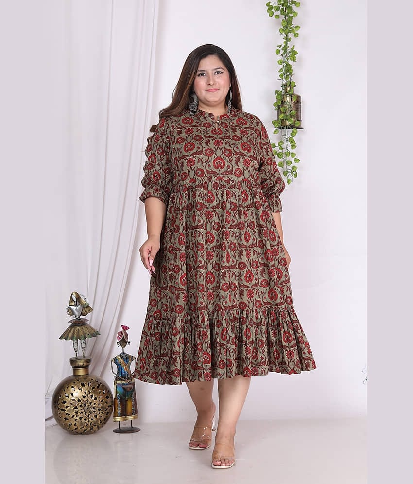Swasti Cotton Blend Printed Anarkali Women's Kurti - Rust ( Pack of 1 )