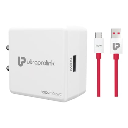 UltraProlink Boost 100SVC|100W SUPERVOOC Charger with Type-C Cable| Compatible with Oneplus, Oppo, Realme, Redmi,Xiaomi|1m USB A-C TPE Cable| Supports Dash, Warp, Vooc, SuperVooc,Dart|UM1201|White White