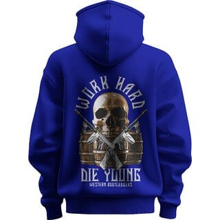 BULL CLOTHING Men's Work Hard, Die Young Design Dark Blue Hoodie  280 GSM Fleece for Comfort and Durability (S)