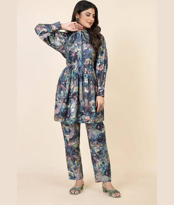 SARRAS Women Printed A-line Kurti With Pants ( Blue )