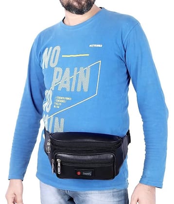Swanky Travel Waist Bag Leather Black Waist Pouch