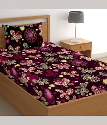CG HOMES Poly Cotton 1 Single Bedsheet with 1 Pillow Cover ( Maroon )