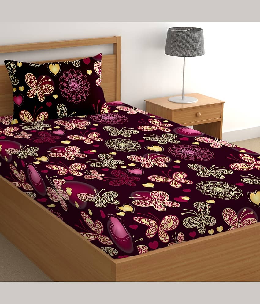 CG HOMES Poly Cotton 1 Single Bedsheet with 1 Pillow Cover ( Maroon )