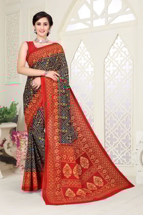 TheHangr Beautiful Rajasthani Print Saree With Blouse Piece -  Red