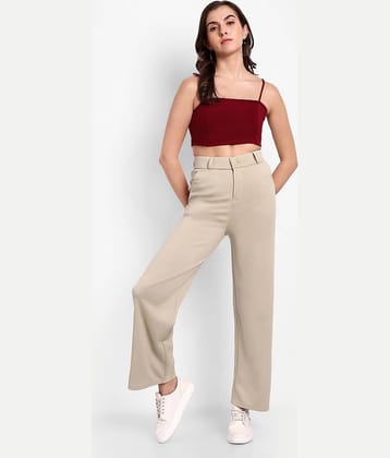 Broadstar Pack of 1 Polyester Straight Women's Casual Pants ( Beige )