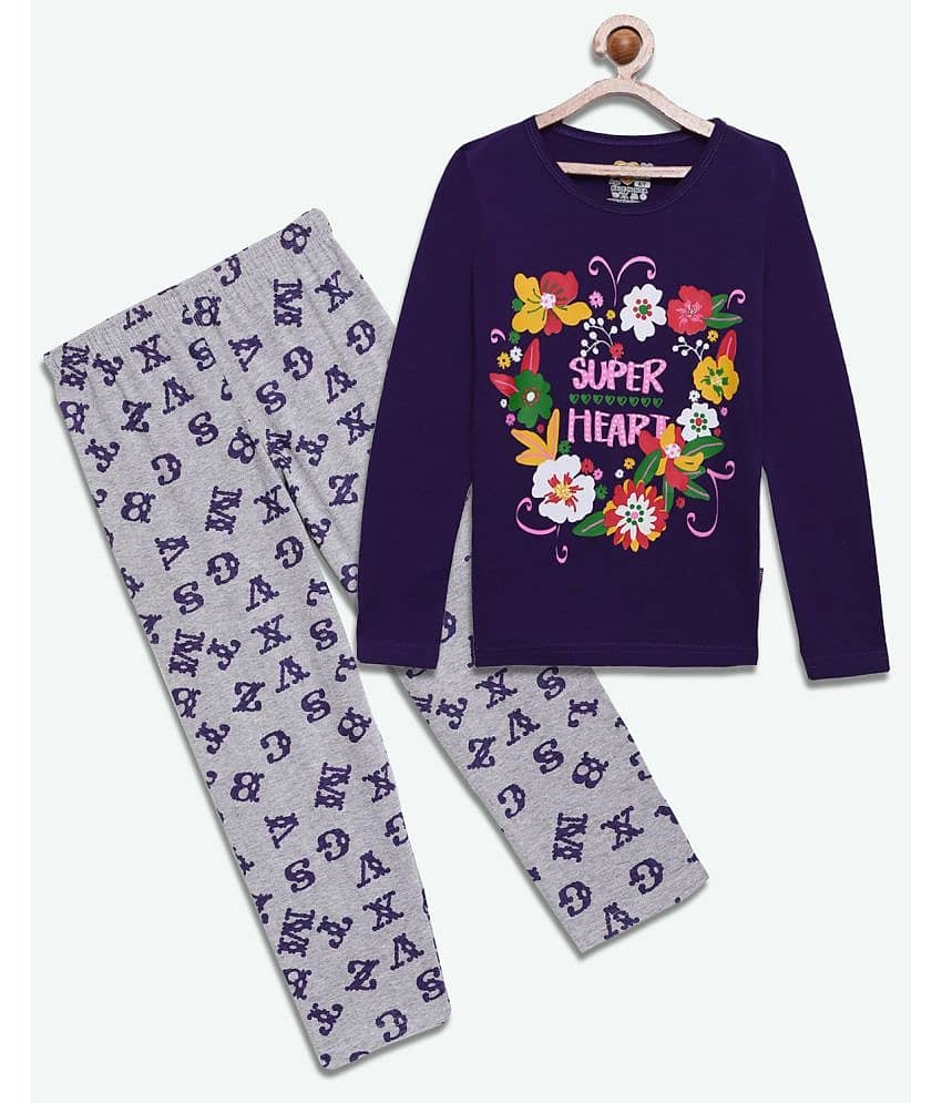 Sini Mini Pack of 1 Girls Cotton Top With Pants ( Purple )