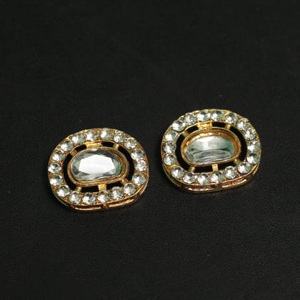 2 Pcs, 18x16mm Kundan Rhinestone Connectors Golden-Golden