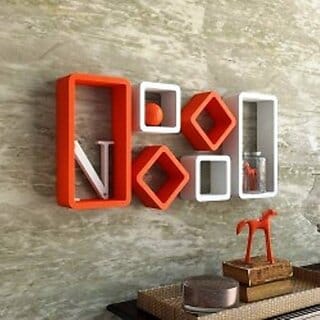 Onlinecraft Wooden Wall Shelf Wooden Wall Shelf (Number Of Shelves - 6, Red, White)