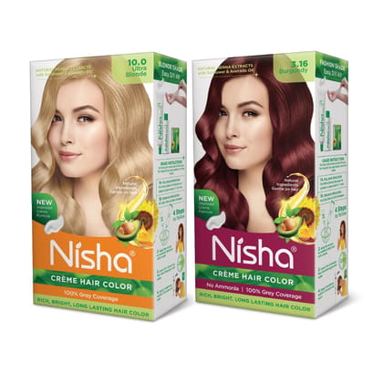 Nisha Creme Hair Color Combo, Pack of 2 Ultra Blonde & Burgundy