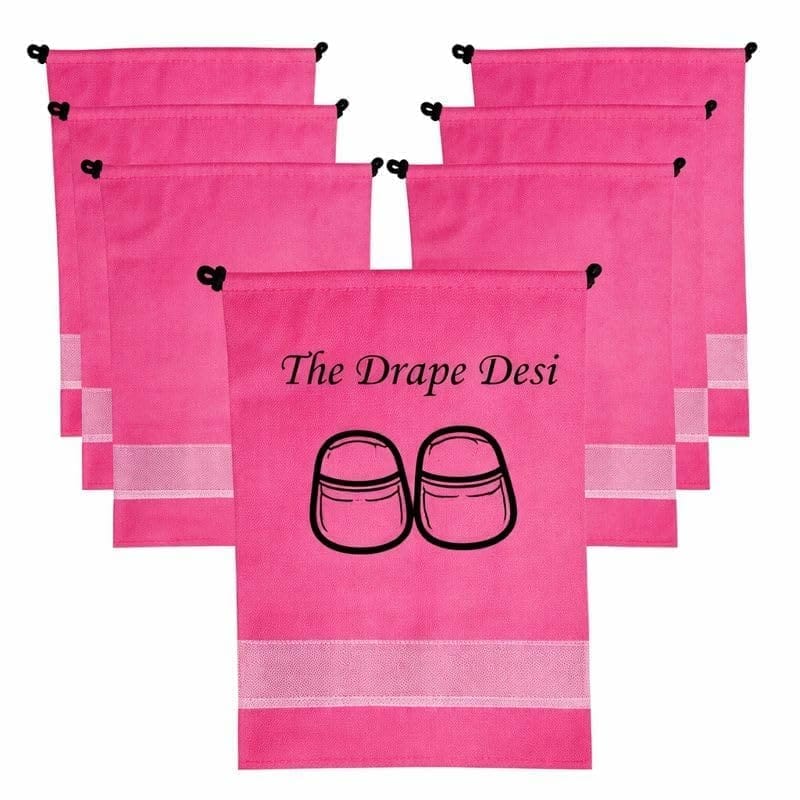 The Drape Desi Transparent Rose Pink Colour Shoe Bag for Travel & Storage – Dustproof Rose Pink Shoe Cover Pouch for Men & Women | Shoe Organizer for Luggage & Wardrobe (Pack of 10)