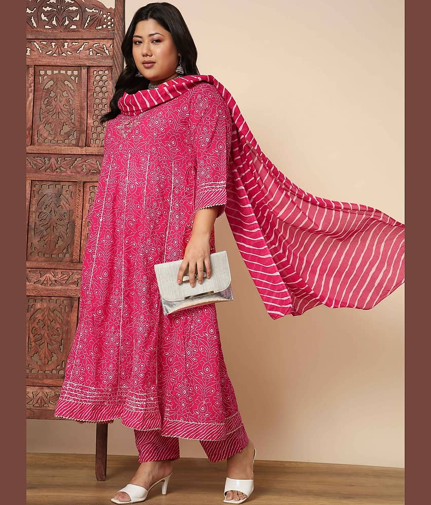 Vbuyz Cotton Printed Kurti With Pants Women's Stitched Salwar Suit - Pink ( Pack of 1 )