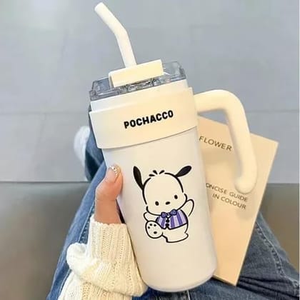 Little Station Tumbler for Gym, 860ml Stainless Steel Vacuum Insulated Cup  Leak Proof  Straw Wide MouthDouble Walled Flask hot and Cold Tumbler for Office, Sport, Travel, Home (White)