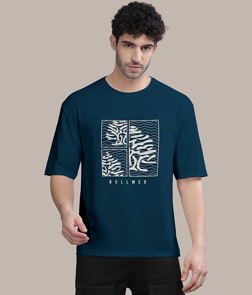 BULLMER Pack of 1 Cotton Blend Oversized Fit Men's T-Shirt ( Blue )
