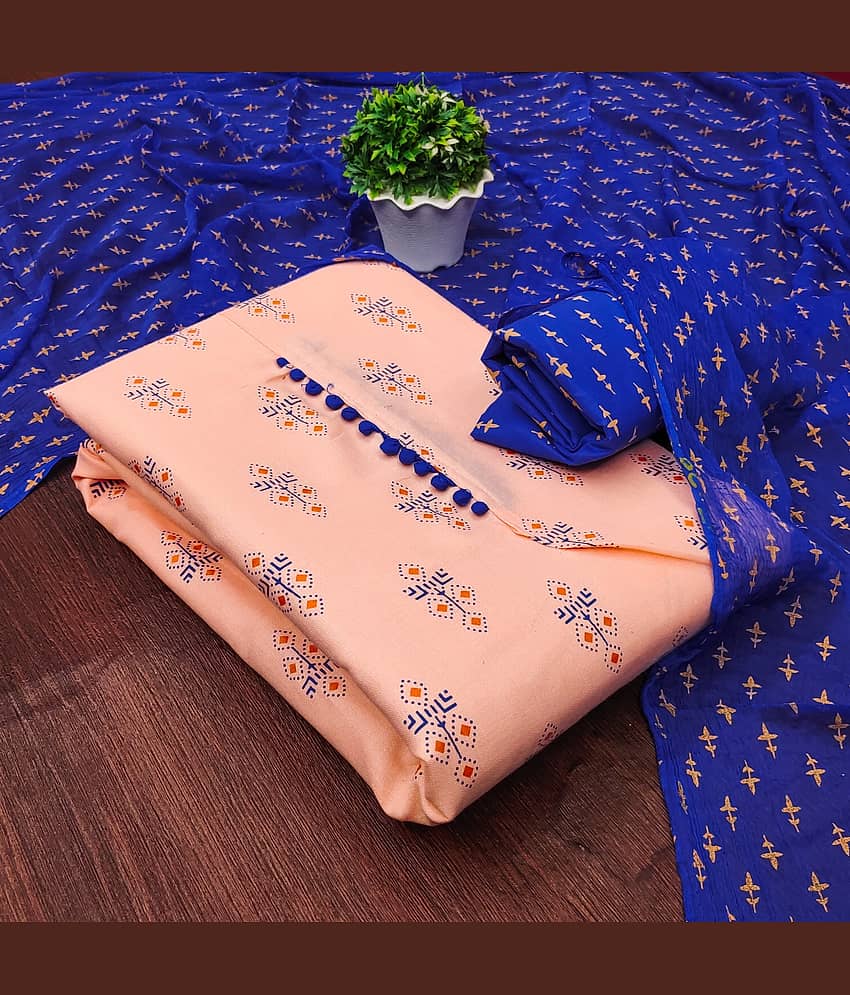Rangtulika Ethnics Unstitched Cotton Printed Dress Material - Peach ( Pack of 1 )