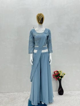 Designer Party Wear Choli And Sharara With Beautiful Dupatta Designer Party Wear Choli And Sharara With Beautiful Dupatta