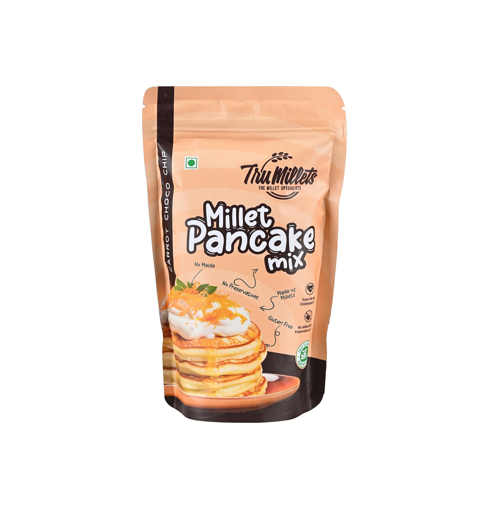 Trumillets 150gm Carrot Millet Pancake | Instant Breakfast Mix | 100% Vegetarian Eggless Healthy Breakfast for Kids & Adults | No Added Maida | No Refined Sugar |Gluten Free