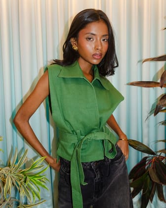 MATCHA GREEN TIE UP VEST-XS