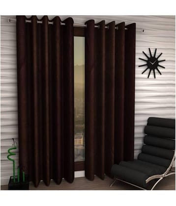Tanishka Fabs Solid Semi-Transparent Eyelet Curtain 7 ft ( Pack of 2 ) - Brown