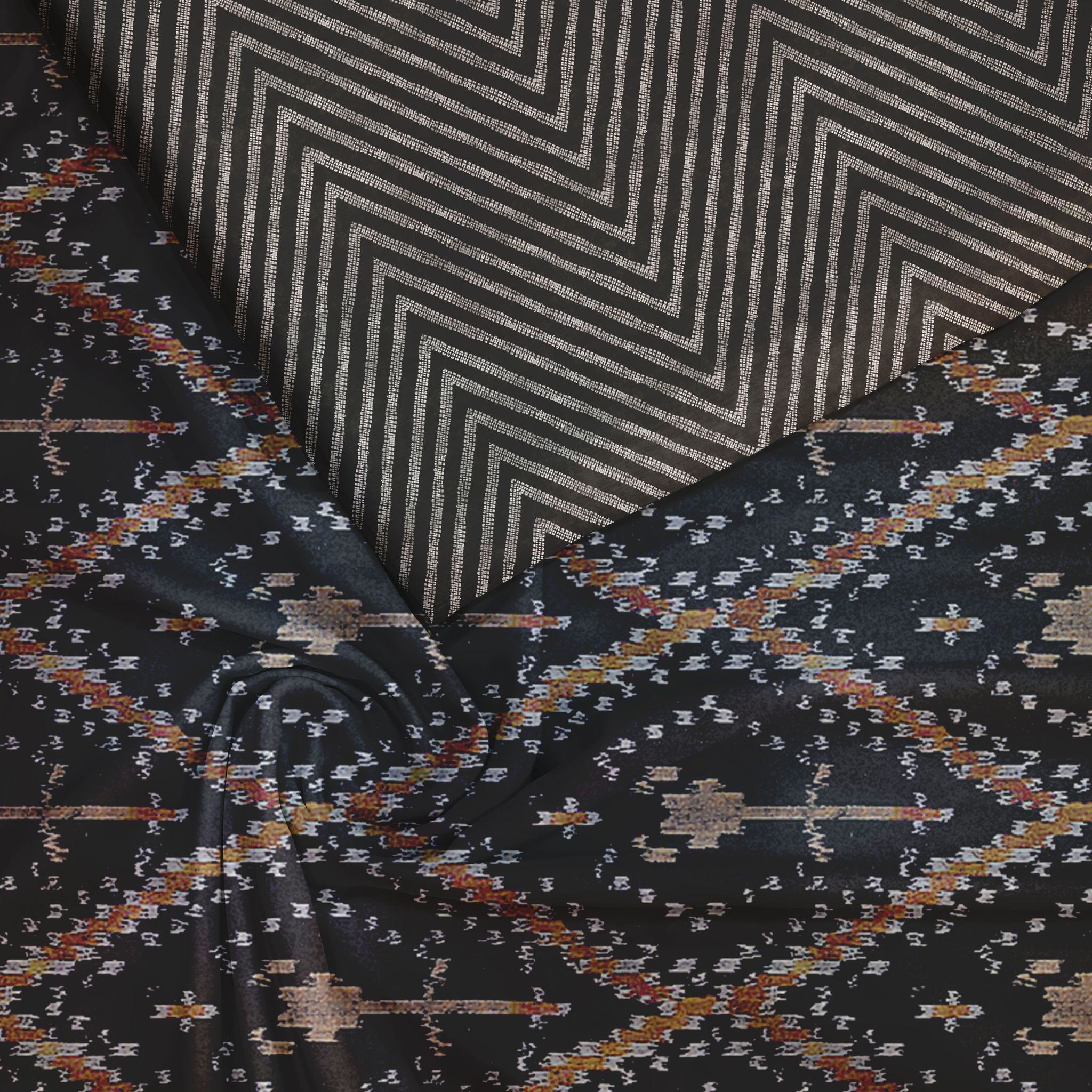 Black Blow Ikat Satin Linen unstitch suit set