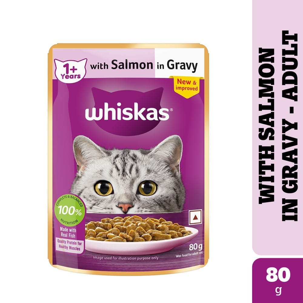 Whiskas Salmon in Gravy Adult (1+ Years) Wet Cat Food 80g
