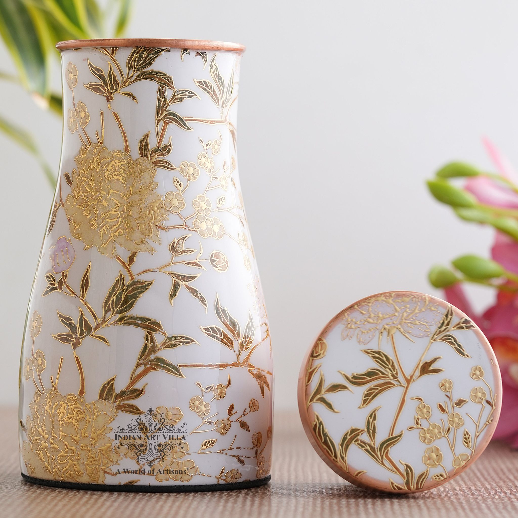 Pure Copper Gold Print Luxury Design Bedroom Bottle,  Home Décor, Marble Finish, 950 ml-GoldPrint