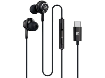 Portronics Conch Sigma 14.2mm Dynamic Driver, Unique in Ear Earbuds, In-Line Mic, All Type C Devices - Black