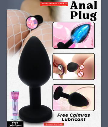 Anal Butt Plug For Women- Small Anal Butt Plug with Removable Jewel| 3 inch Full Length Black Color Beginners Anal Butt Plug By Naughty Nights with Free Calmras Lube