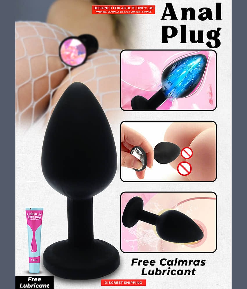 Anal Butt Plug For Women- Small Anal Butt Plug with Removable Jewel| 3 inch Full Length Black Color Beginners Anal Butt Plug By Naughty Nights with Free Calmras Lube