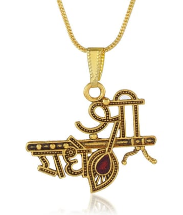 Admier Gold Plated krishna Murli Radhe Flute Leaf shree radhe Pendant Necklace Jewellery For Men And Women