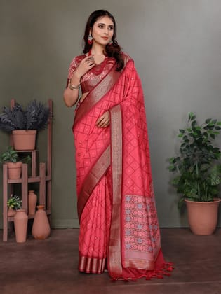 Carrot Red Soft Silk Geometric Designed Patola Saree