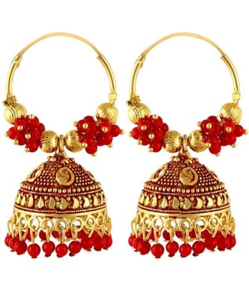 FASHION FRILL - Red Jhumki Earrings ( Pack of 1 )