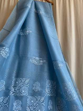Pure organza Chikankari saree in Blue with Mukaish work-Lavender Purple