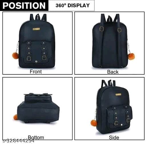 Black PU Leather Backpack with Round Sling Bag and Bowknot Coin Purse