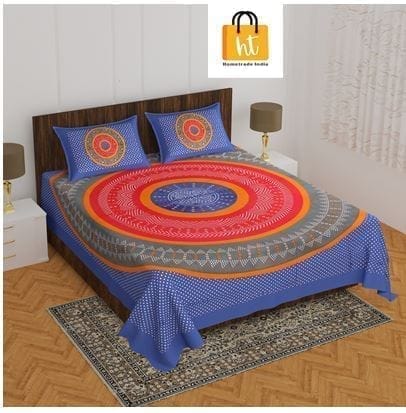 The Bedsheet Adda Standard Queen Size Pure Cotton Jaipuri Printed Economic Double Bedsheet with Two Pillow Covers- ARTICLE-1008