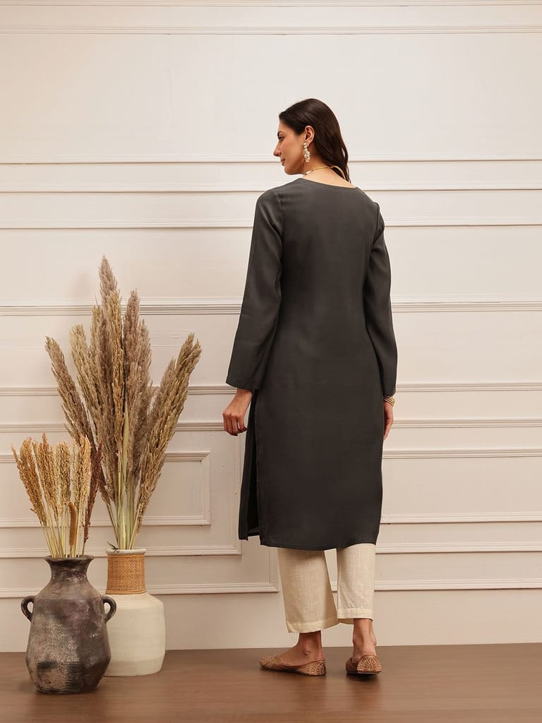 Midnight Elegance Embroidered Kurta