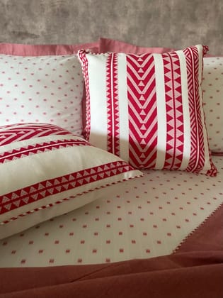 KRI India The Minimalist Geometric Stripe Cushion Covers|16x16 inches | Red & White  | Wash & Care | 100% Cotton | Handcrafted in India. 100% organic & natural.