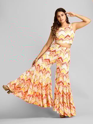 Elegant Sharara Style 3 Pc Set Cape dupatta with Hand work Girls Dress-36