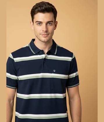 UNIBERRY Men Cotton Blend Regular Fit Striped Polo T Shirt ( Navy )